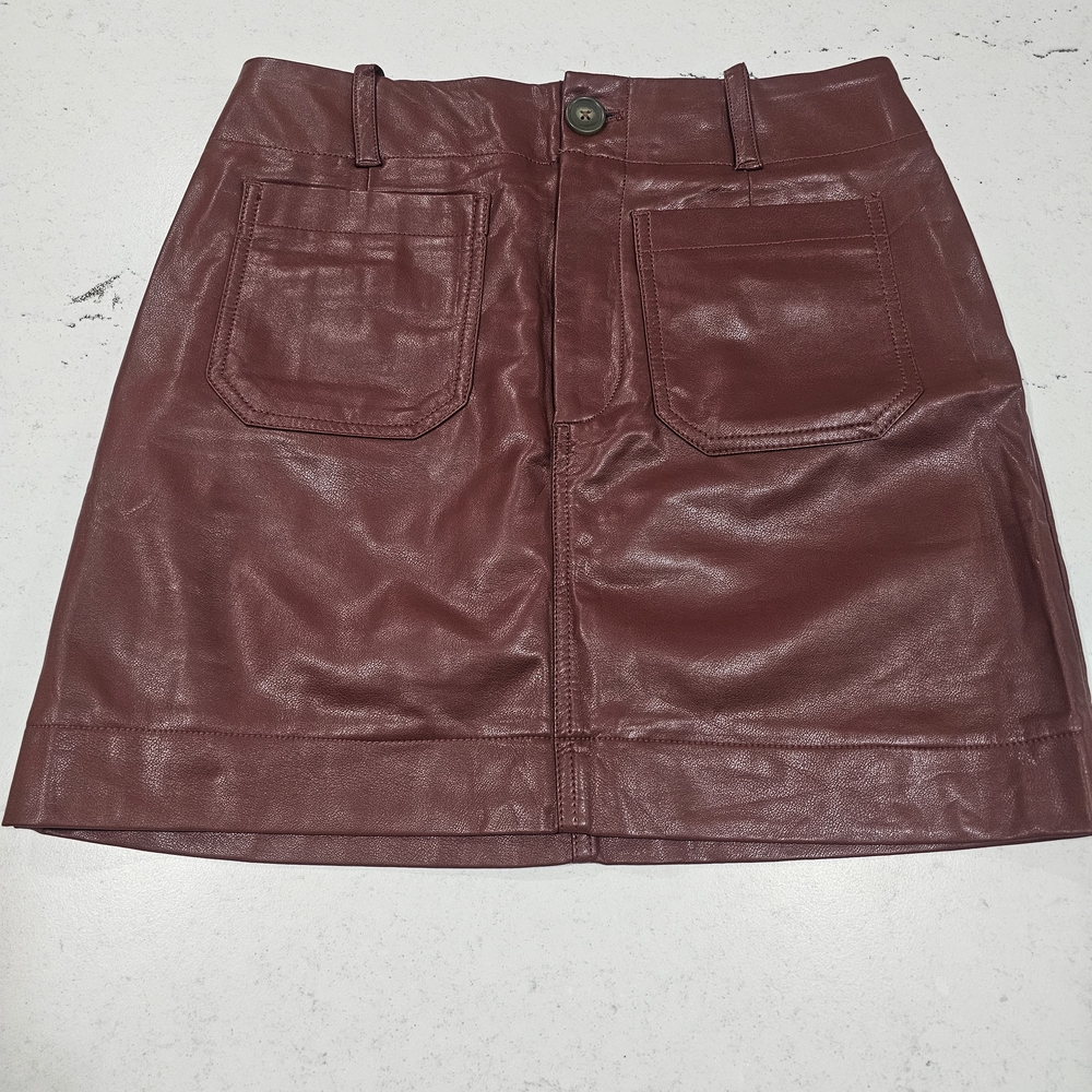 Maeve Colette Anthropologie Brown Leather Mini Skirt Small